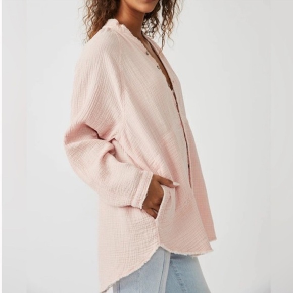 Free People We The Free Summer Daydream Buttondown Long Sleeve Oversized Tunic - Picture 1 of 13